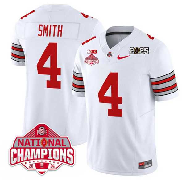 Mens Ohio State Buckeyes #4 Jeremiah Smith White 2025 CFP Final With National Champions Patch F.U.S.E. Vapor Limited Stitched Jersey Dzhi